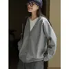 Nova Blusa de Moletom Cardigan Estilo Coreano Outono Início Gola V Solta com Fenda Top Ajustado e que Não Arrasta para Mulheres