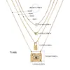 Versátil Moda Moderna Cuadrado Marca Ojo del Diablo Candado Estrella Perla Acero Inoxidable Chapado en Oro de 18 Quilates Combinación de Collar Multicapa