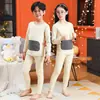 Roupa Térmica Infantil de Gola Média Roupas e Calças de Outono para Crianças Pequenas e Médias Lixamento Dupla Face Conjunto Base para Casa Infantil