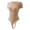 Body modelador feminino de manga curta, com controle abdominal, levantamento de glúteos, modelagem, justo ao corpo, estilo europeu e americano, body modelador fio dental abotoado