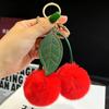 Imitación Felpa de Piel de Conejo Rex Colgante de Cereza Moda Llavero de Coche para Mujer Colgante de Felpa para Amantes