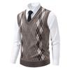 Chaleco de suéter para hombres de mediana edad para otoño e invierno, Tejido cálido ajustado, Chaqueta chaleco a cuadros, Atuendo de papá para hombres