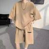 Traje deportivo de dos piezas tipo waffle para hombre, de talla grande, de playa, de manga corta, informal, sencillo, de moda, para verano de 2024