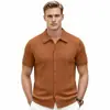 Camisa de Punto de Manga Corta Lisa Hueca para Hombre de Verano Transfronteriza Cárdigan Casual con Cuello de Solapa Camisa Polo de Negocios para Hombre Sj0146