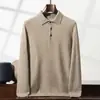 Suéter de cashmere com gola polo, mangas compridas, blusa masculina, design liso de 12 pontos, corte solto, tamanho grande, suéter quente