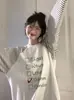 Camiseta de Manga Larga con Estampado de Letras y Patchwork de Rayas de Diseño Único para Mujer, Top Holgado Casual Versátil a la Moda