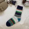 Estilo étnico retro tejido grueso caqui estilo callejero Fair Isle calcetines holgados hasta la pantorrilla para pareja ins estilo mismo que Xiaohongshu mujeres