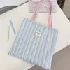 46101 Novo Estilo Bolsa Tote Estilo College para Estudante, Bolsa Listrada Bolha Dupla Camada, Grande Capacidade, Bolsa de Ombro Fresca Plissada