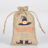 Bolsa de lino sintético con cordón de Halloween Decoración de regalo de Navidad bolsa de almacenamiento con cordón en stock al por mayor