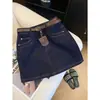 Falda vaquera vintage azul oscuro talla grande para mujer, falda corta de verano suelta de cintura alta que adelgaza, línea A, para mujeres de talla grande
