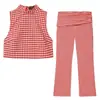 TAOP&ZA Roupa Feminina 2026 Coleção Nova Primavera Top Curto Xadrez 2180039 Calça Casual 4661418