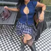 Ropa de mujer Y2k, única y moderna, moda INS de punto calado, conjunto de chica hot ajustado, top de camiseta sexy de estilo americano con botones y calados