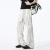 Calça esportiva reta com corte enviesado, tamanho grande 2026, masculina de verão, tie-dye retrô, solta, estilo americano, nova, calça com bom caimento
