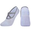 Venta al por mayor de fábrica de calcetines de yoga con tiras cruzadas, calcetines de baile antideslizantes profesionales de silicona plateada, calcetines de baile antideslizantes para adultos