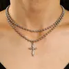 Collar con Colgante de Cruz de Cadena de Bolas de Doble Capa de Acero Inoxidable Cadena de Clavícula en Capas Hip-Hop Vintage Accesorios Transfronterizos para Mujeres