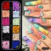 Caixa com 12 Compartimentos de Strass Redondo de Resina com Fundo Plano para Nail Art, Strass Coloridos Mistos com Fundo Plano, Decorações para Nail Art Transfronteiriças Atacado
