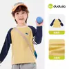 Camiseta Raglan Infantil Dudu, Nova Camisa Básica Masculina Estilo Primavera, Blusa de Manga Longa Feminina para Roupa de Primavera, Roupa Infantil da Moda