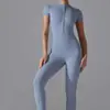 Mono de cremallera de cuello abierto de manga corta estilo europeo y americano, body de baile, fitness, deportes, traje de yoga sexy ajustado para mujer