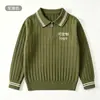 Suéter de Comercio Exterior para Niños con Media Cremallera y Cuello Polo Suéter de Punto con Rayas en el Cuello Solapa Bordable Manga Larga Suéter para Niños Medianos y Grandes