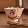 Taza de Té Kung Fu Firestone Azul y Blanca Hecha en Fábrica con Diseño de Rosa Pintado en Oro, Taza Personal de Maestro, Taza Individual de Juego de Té de Cerámica