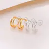 Aretes de Plata de Ley S925 Chapados en Oro Lisos con Forma de C Doble Capa Tendencia Personalizados de Alta Gama Suministro Transfronterizo