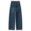 Jeans retro azules de cintura alta y pierna ancha para mujer, nuevo estilo de otoño, corte holgado, pantalones rectos adelgazantes con tejido ligeramente elástico, diseño elegante