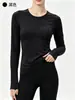 Ropa de Yoga Camiseta Deportiva sin Costuras de una Pieza de Manga Larga para Mujer Fitness Top de Secado Rápido que Ceñe la Cintura