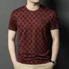 Camiseta de Verano de Alta Gama Transfronteriza para Hombre de Manga Corta Moda Casual de Negocios Top de Seda Helada Talla Grande Cuello Redondo Camiseta Holgada