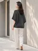 Nuevo top de punto de manga murciélago de verano para mujer, elegante, adelgazante, estiloso y versátil de manga corta