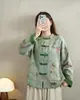 Novedades de otoño: chaqueta de algodón impresa estilo chino retro con cierres de botones, corte holgado, cuello mandarín y diseño de botones frontales, top tipo vestido de té al por mayor para mujer