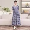 Nuevo Estilo Estilo Extranjero Ropa de Madre de Mediana Edad Vestido de Seda de Algodón Bueno de Alta Gama Verano para Mujer Talla Grande Manga Corta Color con Bolsillo de Solapa Pantalones