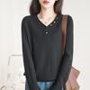 Nuevo Suéter de Punto de Algodón 100% Puro con Cuello en V para Otoño e Invierno, Estilo Casual Holgado, Sensación Ligera, Top Colorido con Botones