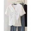 Camiseta Juvenil de Manga Corta Estilo Francés Talla Grande para Mujer, Top Veraniego con Cuello en V Fruncido que Oculta el Vientre y Te Hace Ver Más Delgada