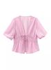 Transfronteiriço novo 2024 novo estilo europeu e americano feminino comércio exterior atacado ZRA em estoque blusa listrada com laço