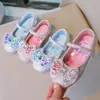 Zapatos de Princesa de Cuero para Niñas 2025 Primavera y Otoño Nuevos Zapatos Casuales de Cristal Niña Pequeña Zapatos Individuales de Moda con Velcro de Una Tira