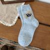 Calcetines de Lana de Cachorro Suave y Lindo Otoño e Invierno Calcetines de Media Caña Estilo Japonés Cálidos de Invierno Dibujos Animados Calcetines Holgados de Hilo Gris