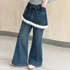 Nuevos pantalones largos de otoño para niñas, pantalones vaqueros anchos de estilo coreano, dulces y versátiles, con ribete de encaje para niñas pequeñas