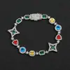 Pulsera Hip-Hop Transfronteriza Europea y Americana con Cadena de Piedras Preciosas de Colores, Pulsera para Hombre de Circonita con Forma de Estrella, Accesorios de Piedra Triangular Irregular