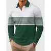 Camisa Polo Listrada Manga Longa Retrô para Homens, Top com Gola Respirável, Casual Solto, Não Amassa, Roupa Masculina para Negócios