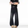 Jeans acampanados lavados estilo americano para hombre, pantalones de pierna recta delgados de verano ajustados