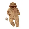 Mameluco con capucha de orejas de oso y pies, traje de felpa para gatear de otoño e invierno, mameluco cálido para recién nacido