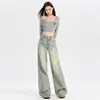 Jeans de Pierna Ancha de Tiro Alto de Color Claro para Mujer, Nuevo Estilo Primavera-Verano 2026, Corte Recto Holgado, Caída Suave, Pantalones de Largo Hasta el Suelo