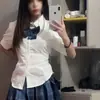 Diseño de Nicho Ins Estilo Preppy Uniforme JK Verano Dulce y Picante Camisa de Cintura Delgada Delgada Camisa de Manga Abullonada para Mujer