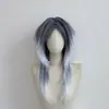 Nuevo producto más vendido transfronterizo europeo y americano: Peluca completa larga recta con raya en medio y flequillo al aire para mujer, degradado blanco grisáceo fabricante