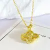 Collar de Plata de Ley S925 de Trébol de Cuatro Hojas para Mujer, Colgante Simple y Versátil, Cadena Dorada para Clavícula, Joyería Exquisita Popular para Transmisión en Vivo