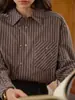 Camisa de manga larga a rayas retro estilo francés para mujer, nueva colección otoño 2026, corte holgado, tejido cepillado