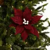 Venta al mayoreo del fabricante: tela de terciopelo, centros de flor de perla, arreglos de flores de pétalos multicapa, nochebuenas artificiales de Navidad