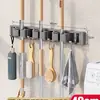 Gancho con Clip para Mopa de Baño Montado en Pared, Soporte para Escoba sin Taladro, Estante de Almacenamiento de Cocina, Clip para Mopa de Baño