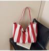 2025 Nuevo Bolso de Lona Rayada de Primavera y Verano para Mujer, Bolso Tote de Gran Capacidad Estilo Perezoso, Bolso de Hombro Casual para Estudiante