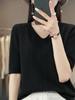Playera de Manga Corta para Mujer Cuello en V Tejido de Canalé Manga Corta Delgada Sencilla Color Sólido Top Tejido Color Caramelo Transfronteriza Manga Corta Mujer